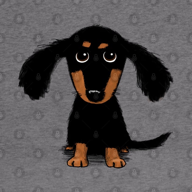 Cute Dachshund Puppy | Black and Tan Longhaired Wiener Dog by Coffee Squirrel